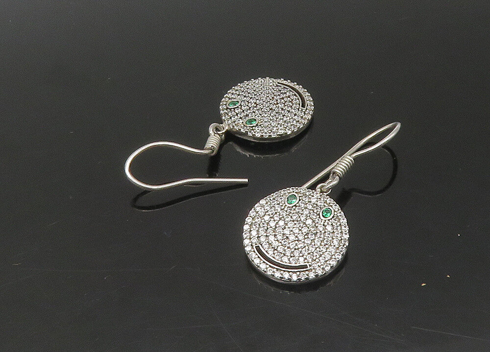 925 Sterling Silver  Vintage Shiny Topaz Smiley Face Dangle Earrings  EG10894