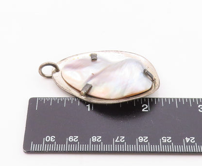 EUROPEAN 925 Silver  Vintage Shiny Mother Of Pearl Modernist Pendant  PT16705