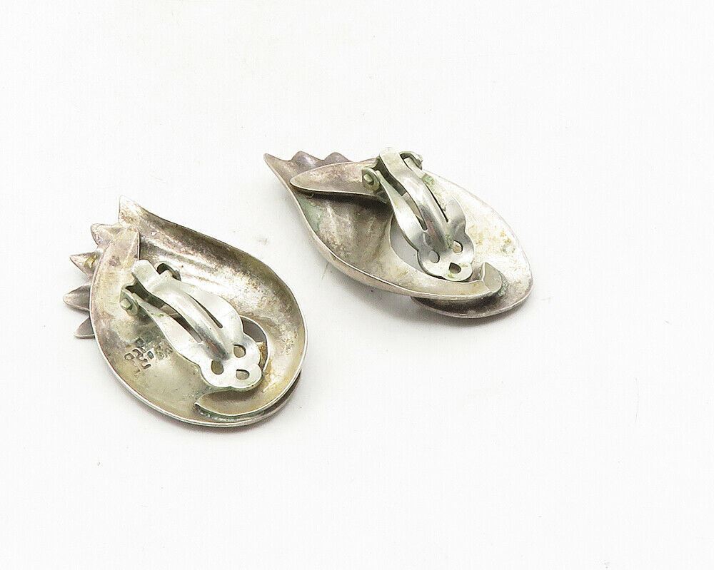 MEXICO 925 Sterling Silver  Vintage Wing Swirl Non Pierce Earrings  EG5136