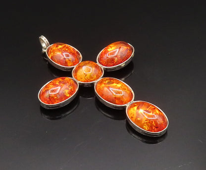 925 Silver  Vintage Multi Stone Baltic Amber Religious Cross Pendant  PT20725
