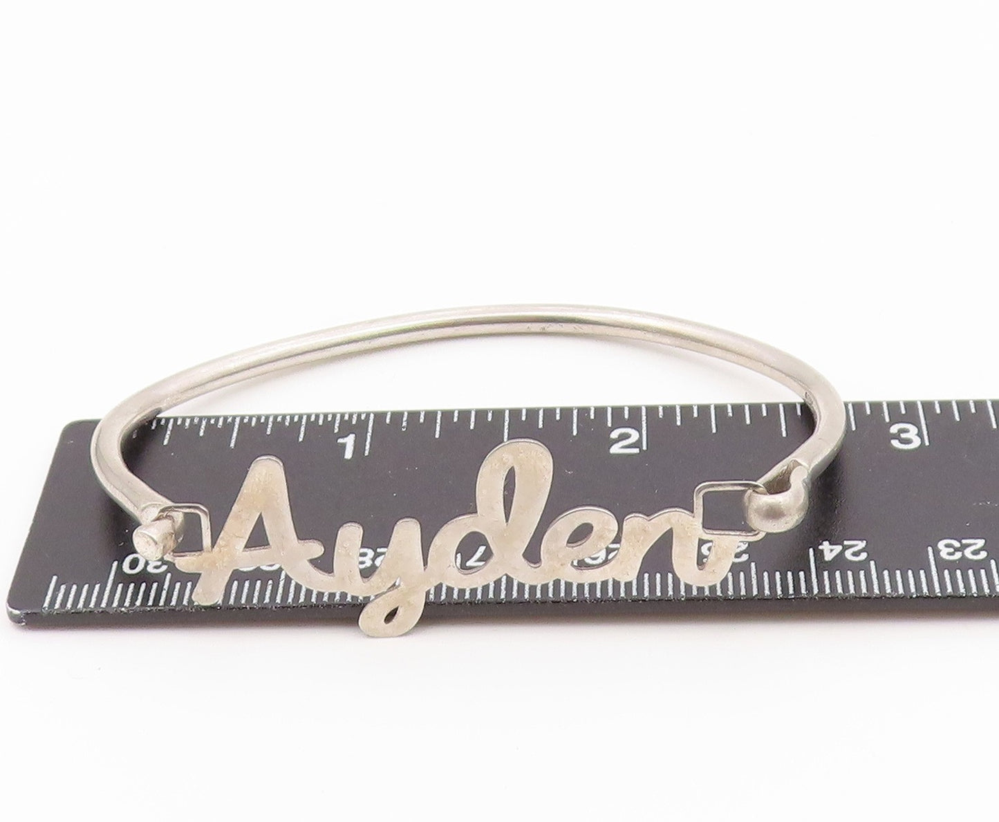 925 Sterling Silver  Shiny Smooth Ayden Name Hook Bangle Bracelet  BT6549