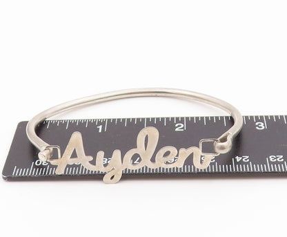925 Sterling Silver  Shiny Smooth Ayden Name Hook Bangle Bracelet  BT6549