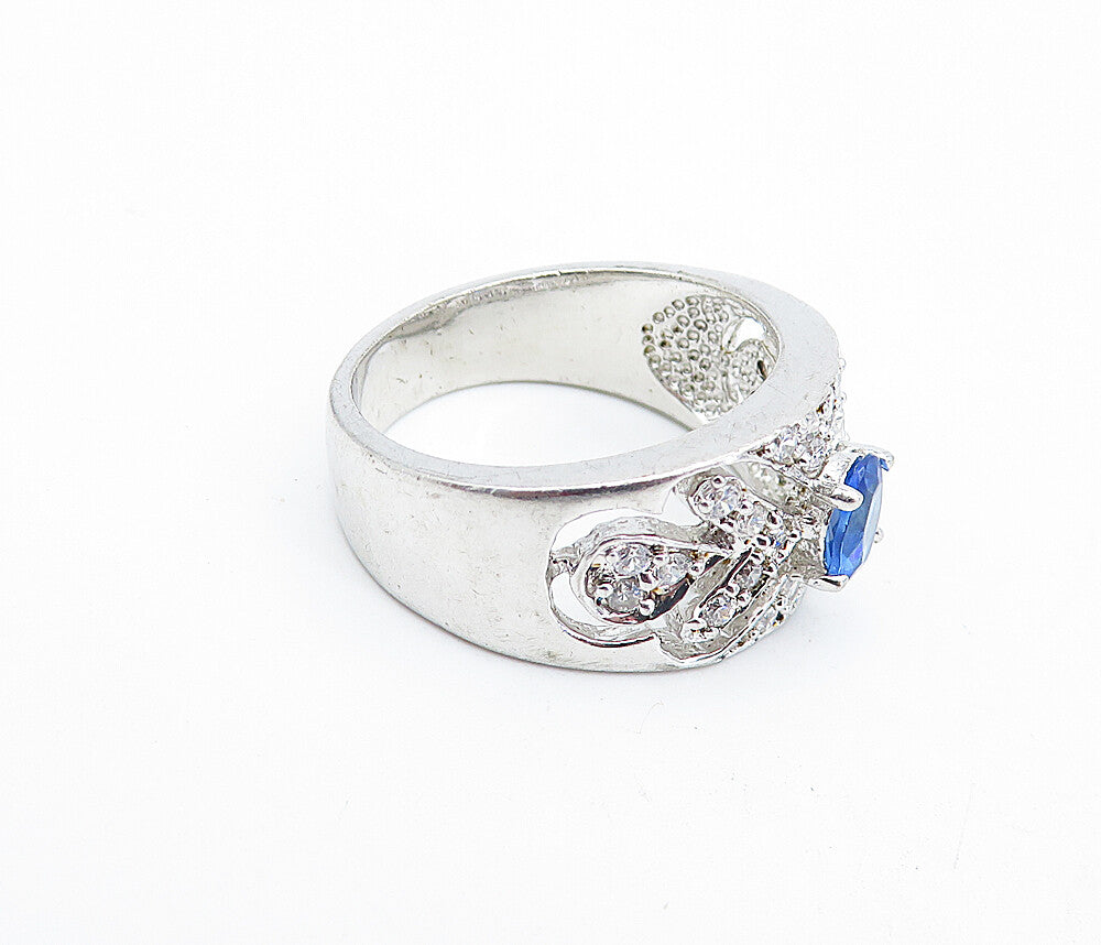 925 Sterling Silver  Blue & White Topaz Solitaire Accent Ring Sz 8  RG4613