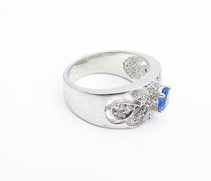 925 Sterling Silver  Blue & White Topaz Solitaire Accent Ring Sz 8  RG4613