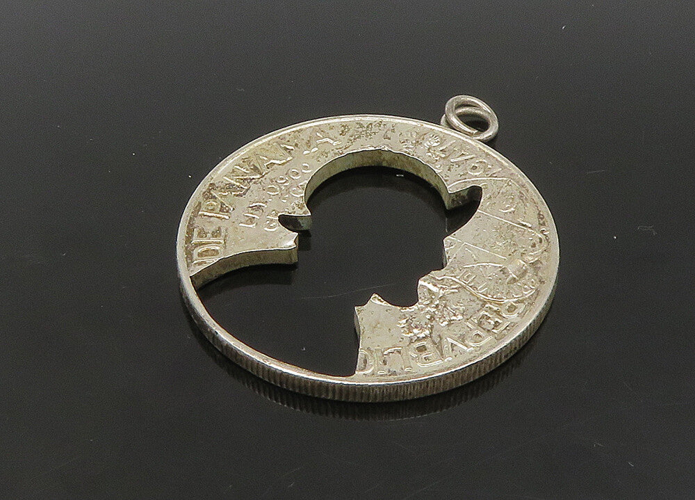 925 Sterling Silver  Vintage Shiny Panamanian Balboa Coin Pendant  PT18940