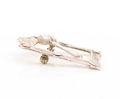 925 Sterling Silver Vintage Brooch Pin Designer Carved Frame & Hammer BP11323
