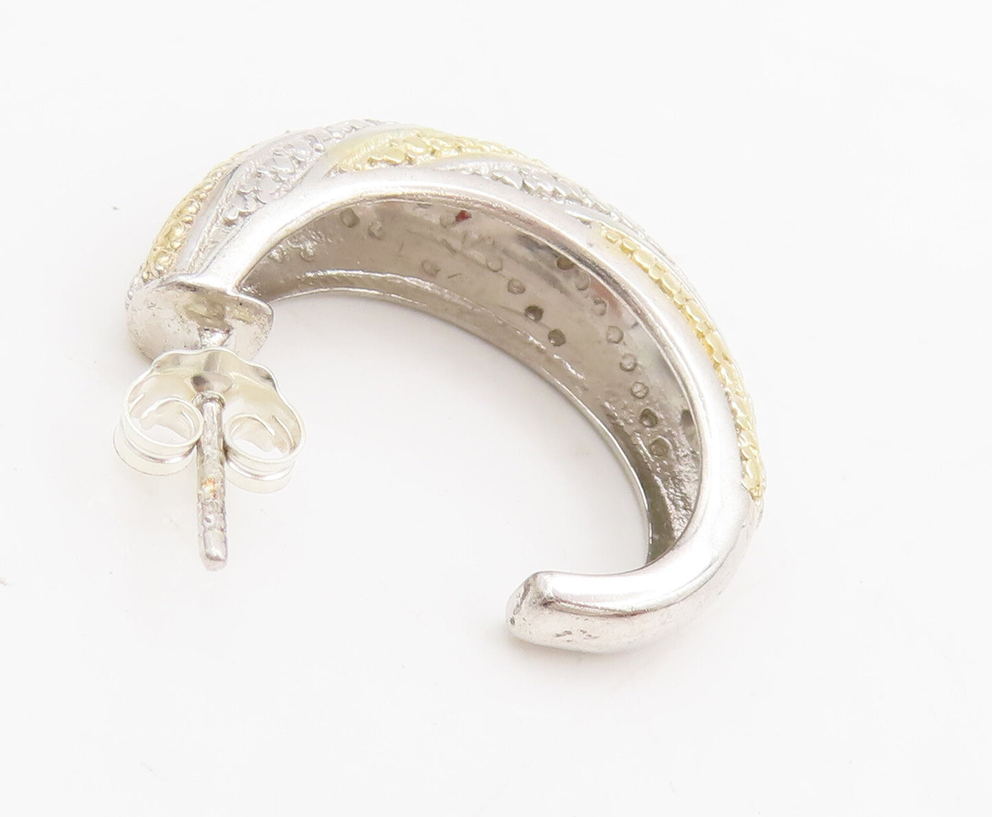 925 Sterling Silver Vintage Gold Plated Real Diamonds J Hoop Earrings  EG12519