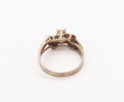925 Sterling Silver Vintage Ring Rectangle Cut CZ Carved Bow  Sz 7  RG28521