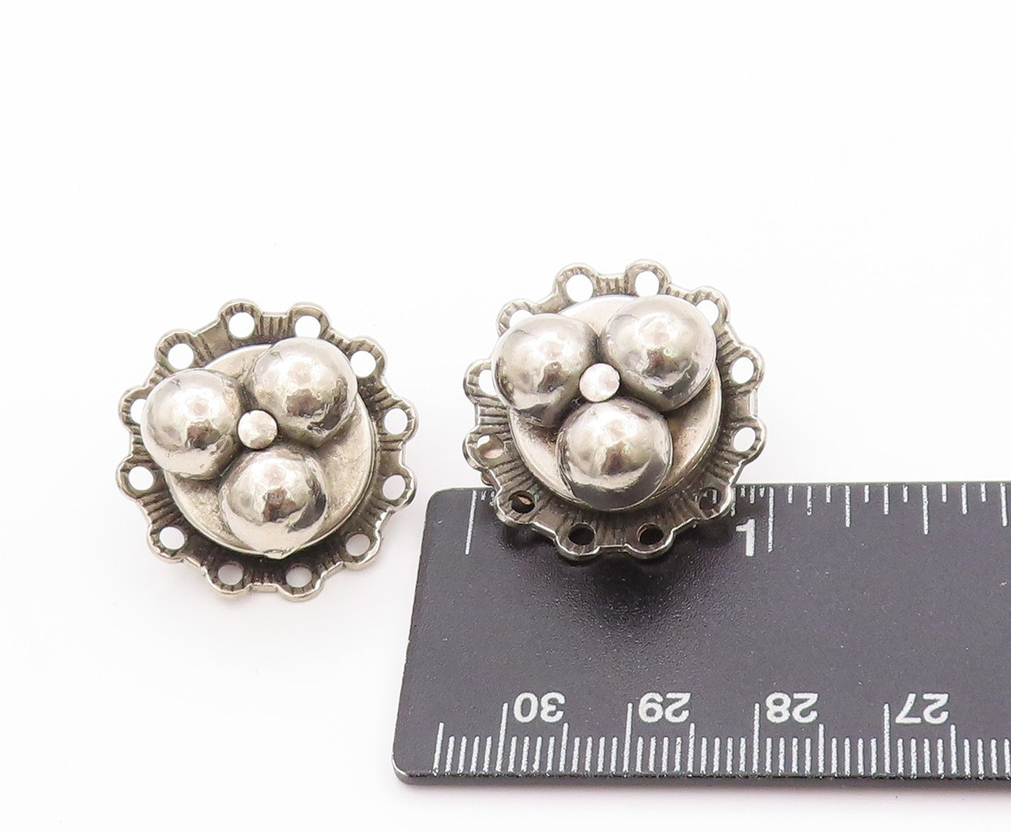 925 Sterling Silver Vintage Earrings FREIRICH Ball Scroll Design Clip On EG13521