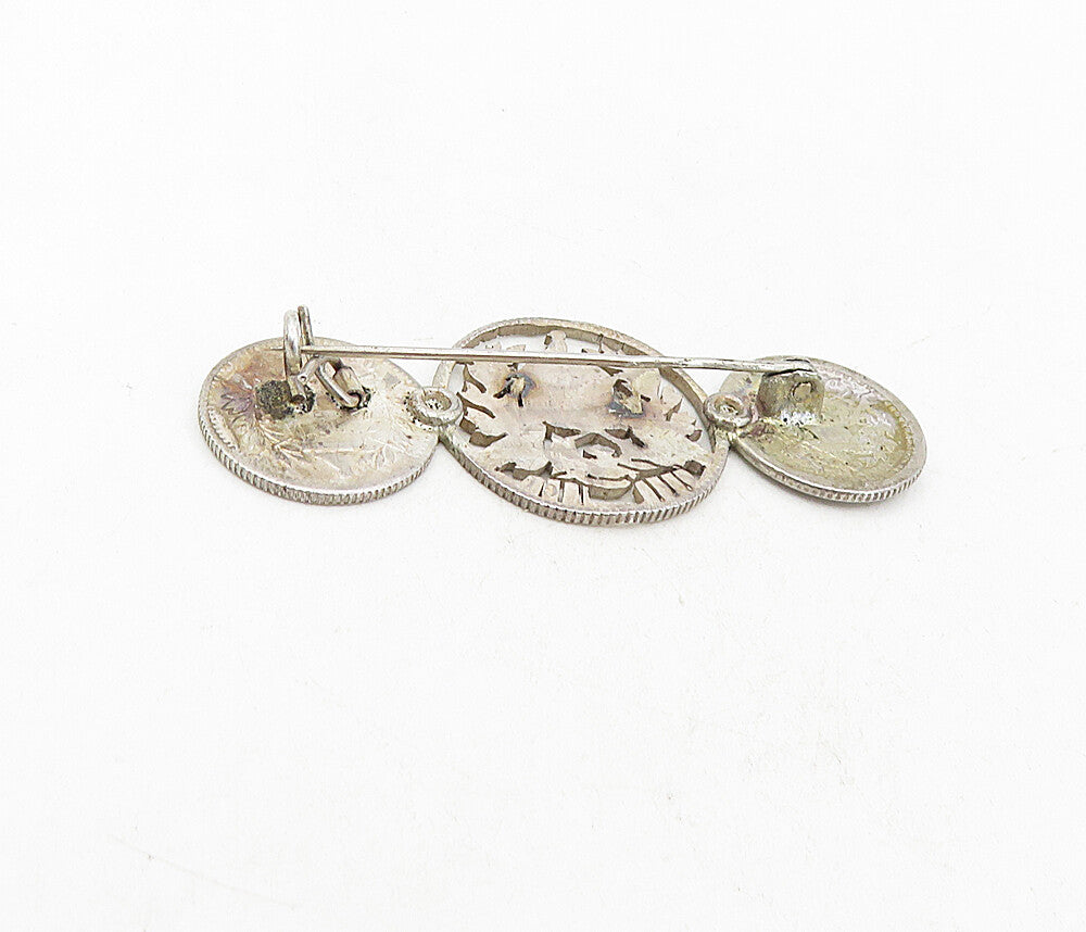 925 Sterling Silver  Vintage Antique Shiny Guatemala Coins Brooch Pin  BP3133