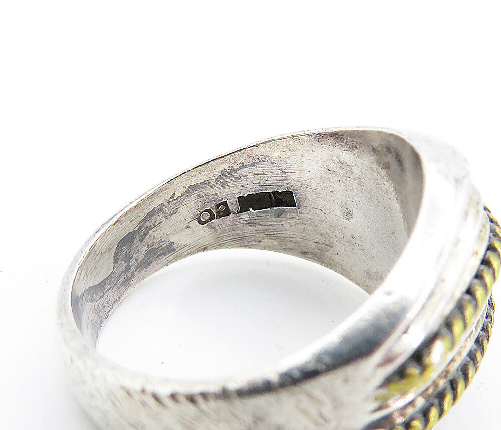 MEXICO 925 Silver  Vintage Two Tone Rope Twist Dome Band Ring Sz 8.5  RG6952