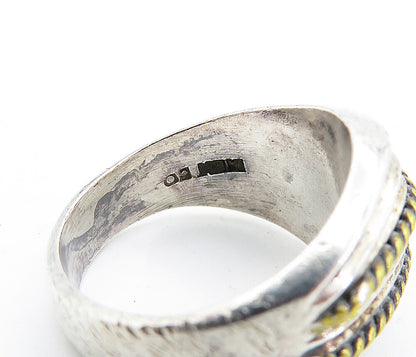 MEXICO 925 Silver  Vintage Two Tone Rope Twist Dome Band Ring Sz 8.5  RG6952