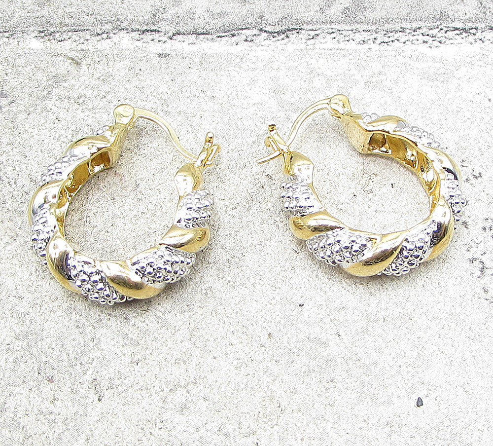 Gold Over 925 Sterling Silver Genuine Diamonds Twisted Hoop Earrings EG1046