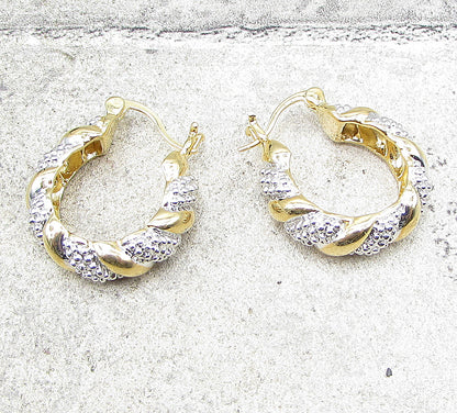 Gold Over 925 Sterling Silver Genuine Diamonds Twisted Hoop Earrings EG1046