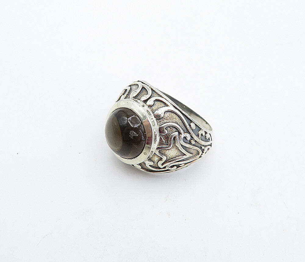 925 Sterling Silver  Vintage Cabochon Smoky Topaz Cocktail Ring Sz 6  RG4451