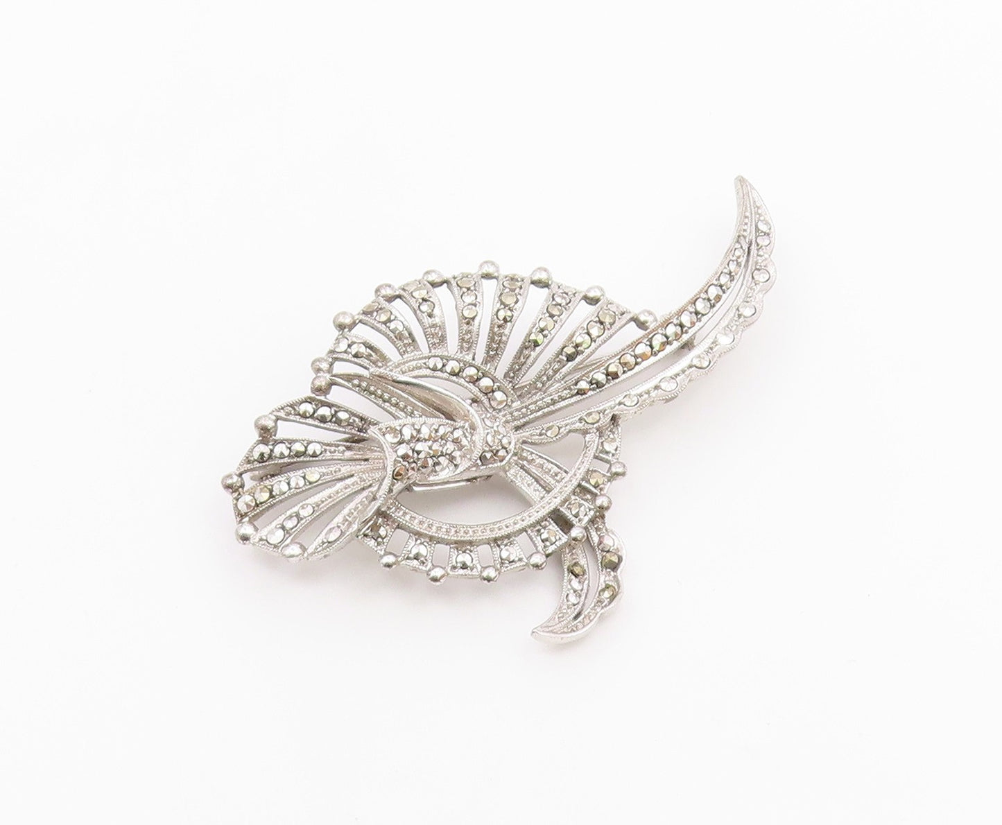 925 Sterling Silver  Vintage Sparkling Swirl Design Brooch Pin  BP5320