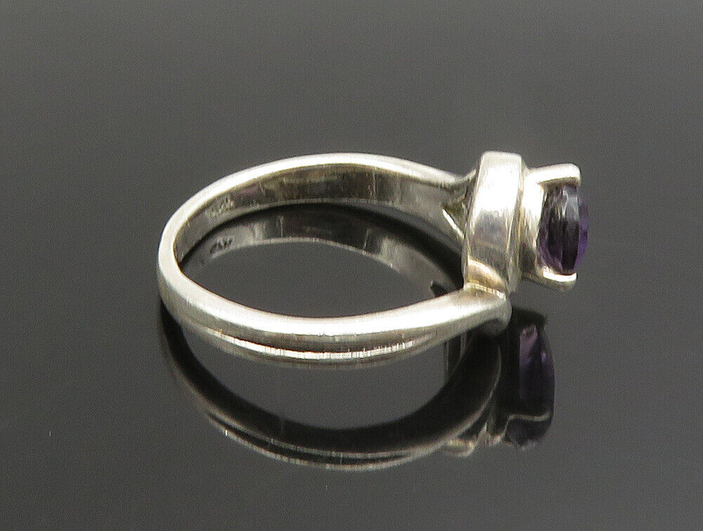 925 Sterling Silver  Vintage Pear Shaped Amethyst Bypass Ring Sz 7  RG25154