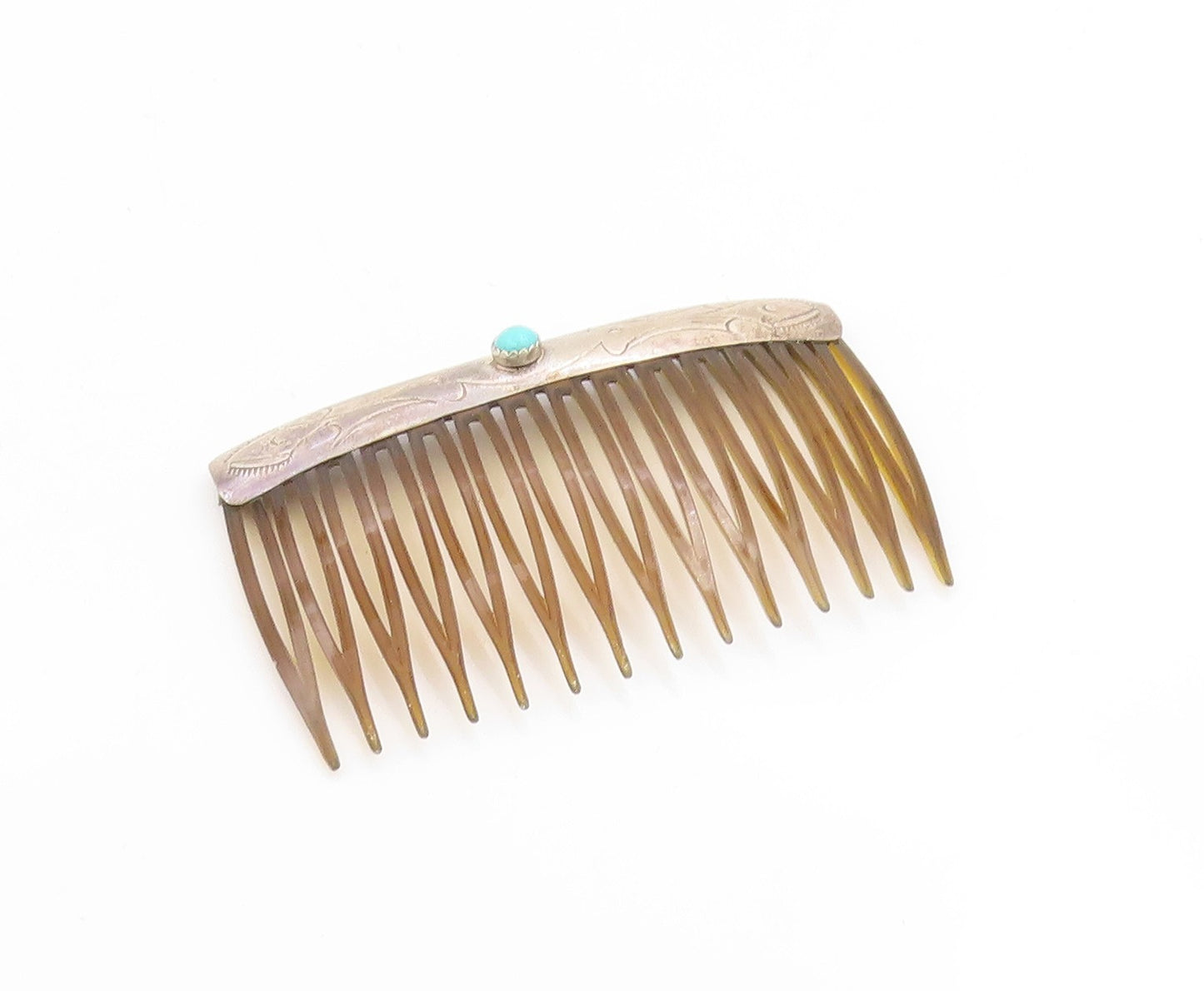 925 Sterling Silver Vintage Hair Barrette SOUTHWESTERN Turquoise Comb TR4134