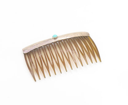 925 Sterling Silver Vintage Hair Barrette SOUTHWESTERN Turquoise Comb TR4134