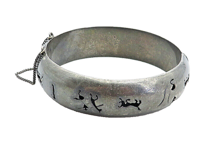 MEXICO 925 Sterling Silver  Vintage Oxidized Cutout Bangle Bracelet  BT1900