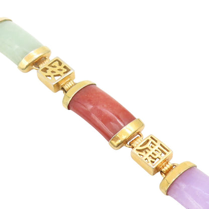 925 Sterling Silver Vintage Bracelet Gold Plated Gemstone Chinese Signs  BT11530