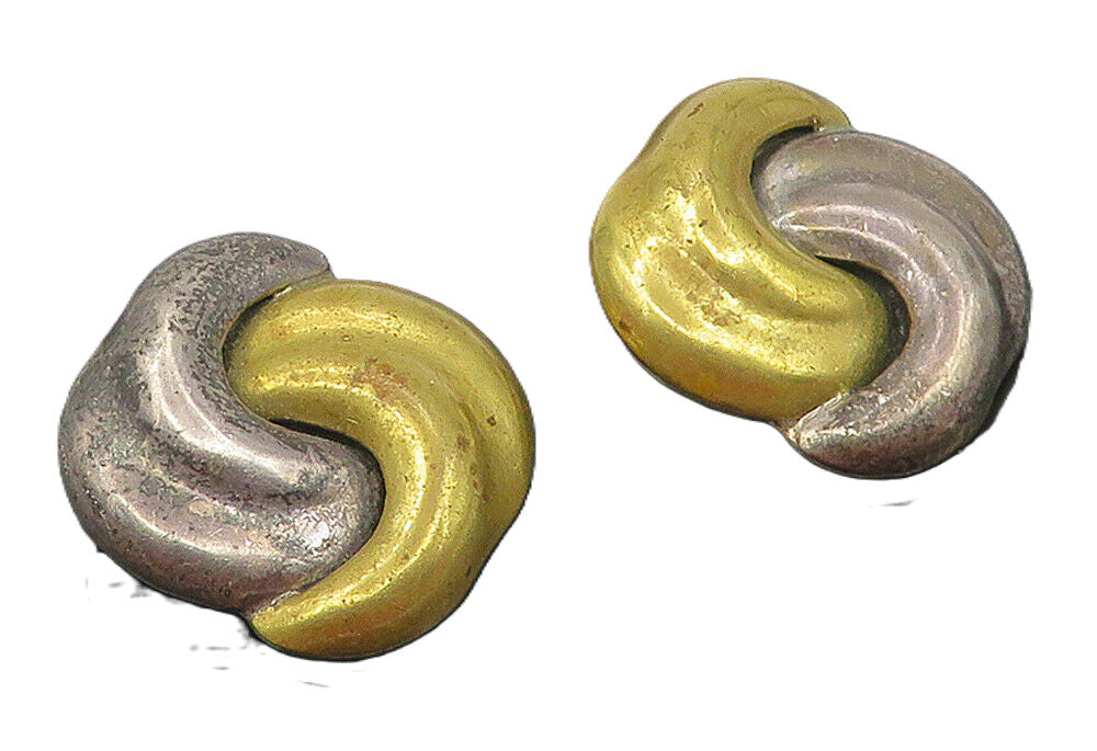 MEXICO 925 Sterling Silver  Vintage Two Tone Swirl Non Pierce Earrings  EG6119