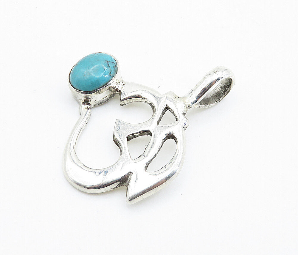 925 Sterling Silver  Cabochon Cut Turquoise Om Spiritual Symbol Pendant PT6031