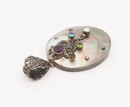 925 Silver  Vintage Abalone Shell Pearl Amethyst Peridot Topaz Pendant PT22227
