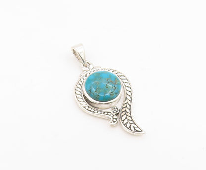 925 Sterling Silver Vintage Pendant Cabochon Turquoise Modernist Swirl  PT26193