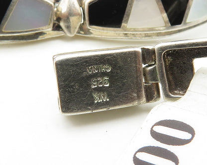 WHITNEY KELLY 925 Silver   Vintage Mother Of Pearl & Onyx Necklace  NE3289