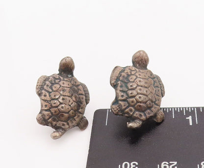 925 Sterling Silver Vintage Earrings Solid Carved Turtle  EG13095