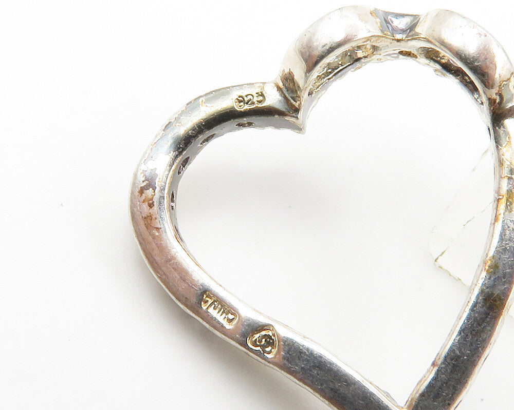 925 Sterling Silver  Vintage Shiny Topaz Open Love Heart Pendant  PT10963