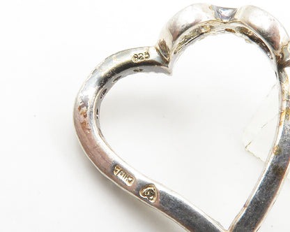 925 Sterling Silver  Vintage Shiny Topaz Open Love Heart Pendant  PT10963