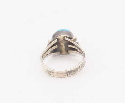 925 Sterling Silver Vintage Ring NAVAJO Beaded Round Turquoise  Sz 7  RG28081