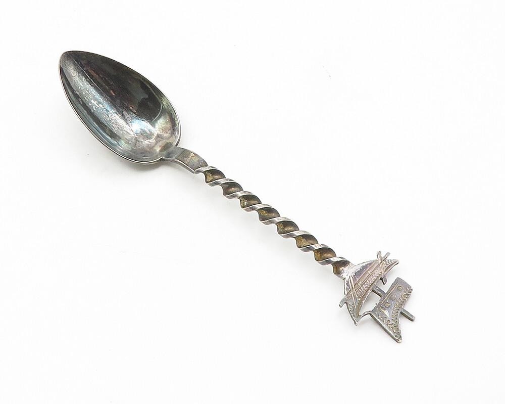 925 Sterling Silver  Vintage Dark Tone Sail Boat Twist Petite Spoon  TR1815