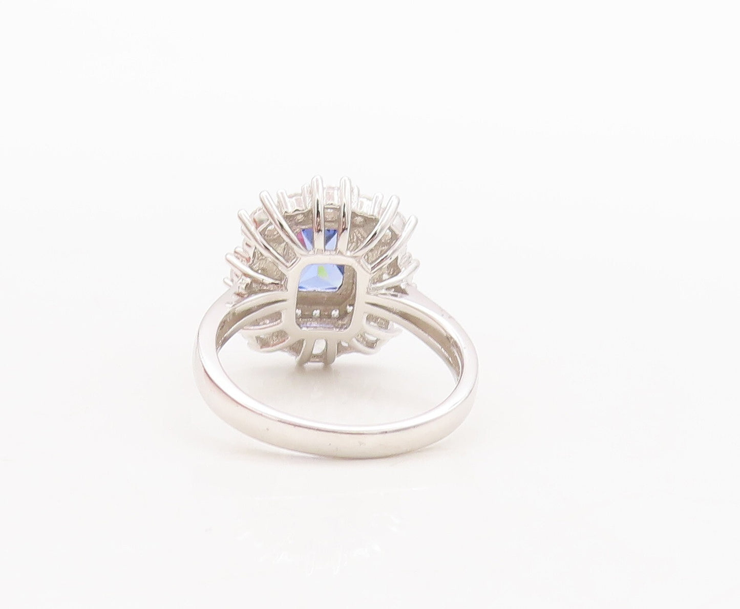 925 Sterling Silver Vintage Ring Designer Blue & White CZ Inlay  Sz 7  RG29796