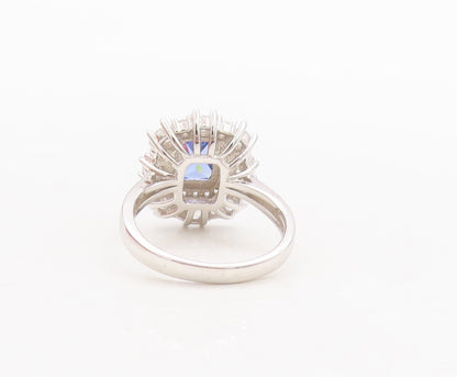 925 Sterling Silver Vintage Ring Designer Blue & White CZ Inlay  Sz 7  RG29796