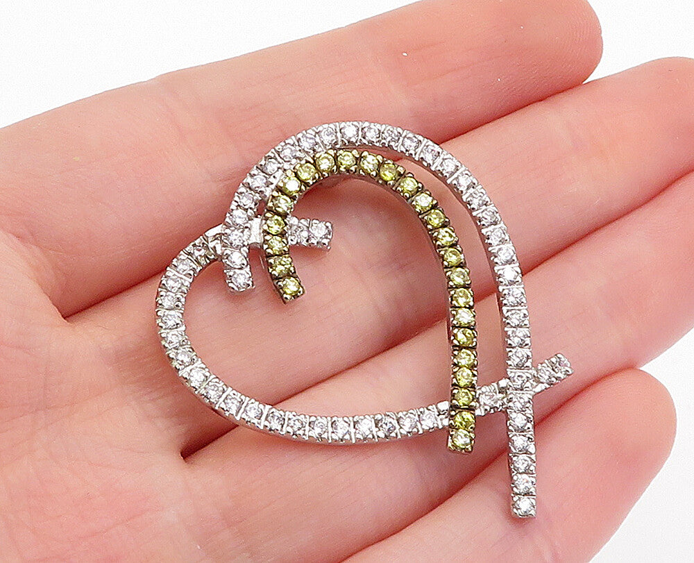 925 Sterling Silver Yellow & White Cubic Zirconia Love Hearts Pendant PT3699
