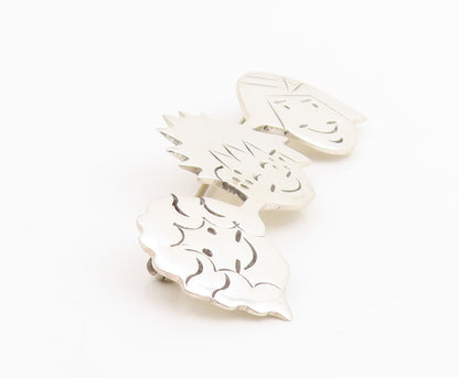 925 Sterling Silver Vintage Brooch Etched Family Ties Smiling Faces Pin  BP11992