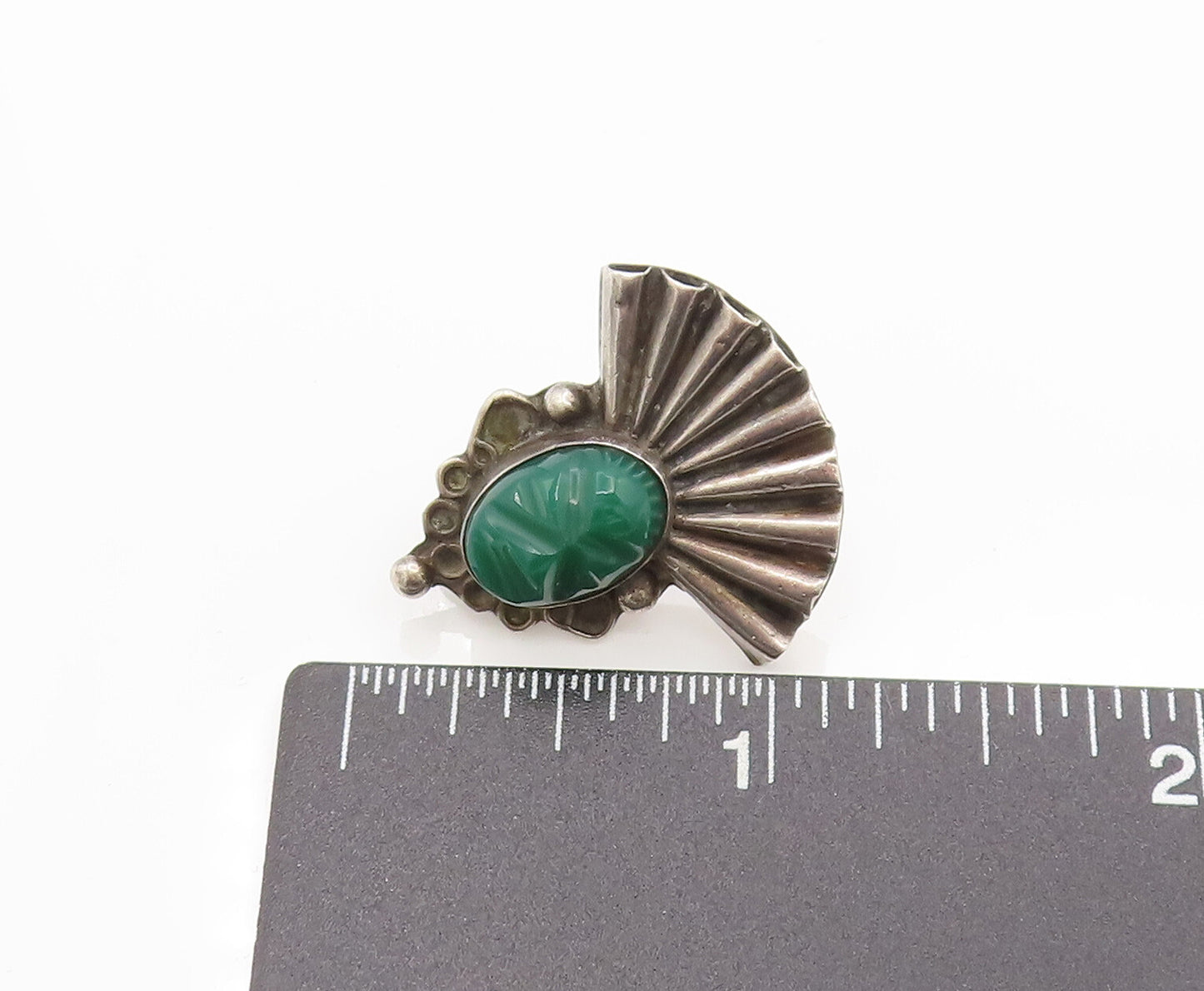 MEXICO 925 Silver  Vintage Carved Warrior Onyx Screw Back Earrings  EG12395