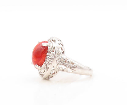 925 Sterling Silver Vintage Ring Swirly Carved Cabochon Gemstone Sz 9  RG31025