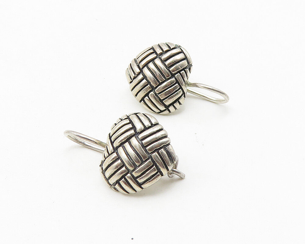 925 Sterling Silver  Vintage Basket Weave Pattern Round Drop Earrings  EG5582