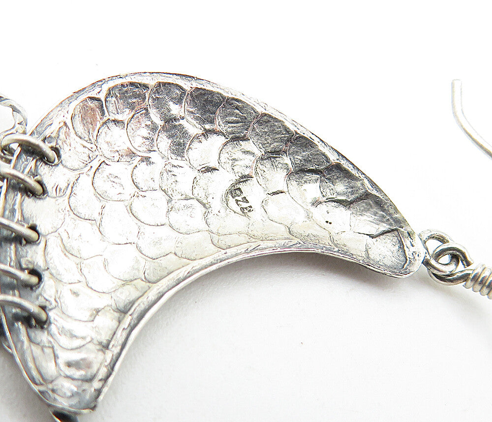 925 Sterling Silver  Vintage Shiny Dark Tone Fish Scale Drop Earrings  EG2517