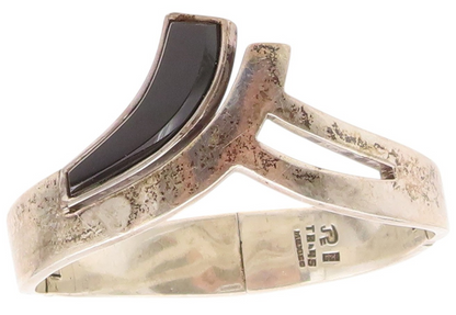 925 Sterling Silver Vintage Bracelet JRE MEXICO Designer Cutout Onyx  BT11326