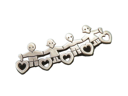 JAMES AVERY 925 Silver  Vintage Children Holding Hands Unity Brooch Pin BP8442