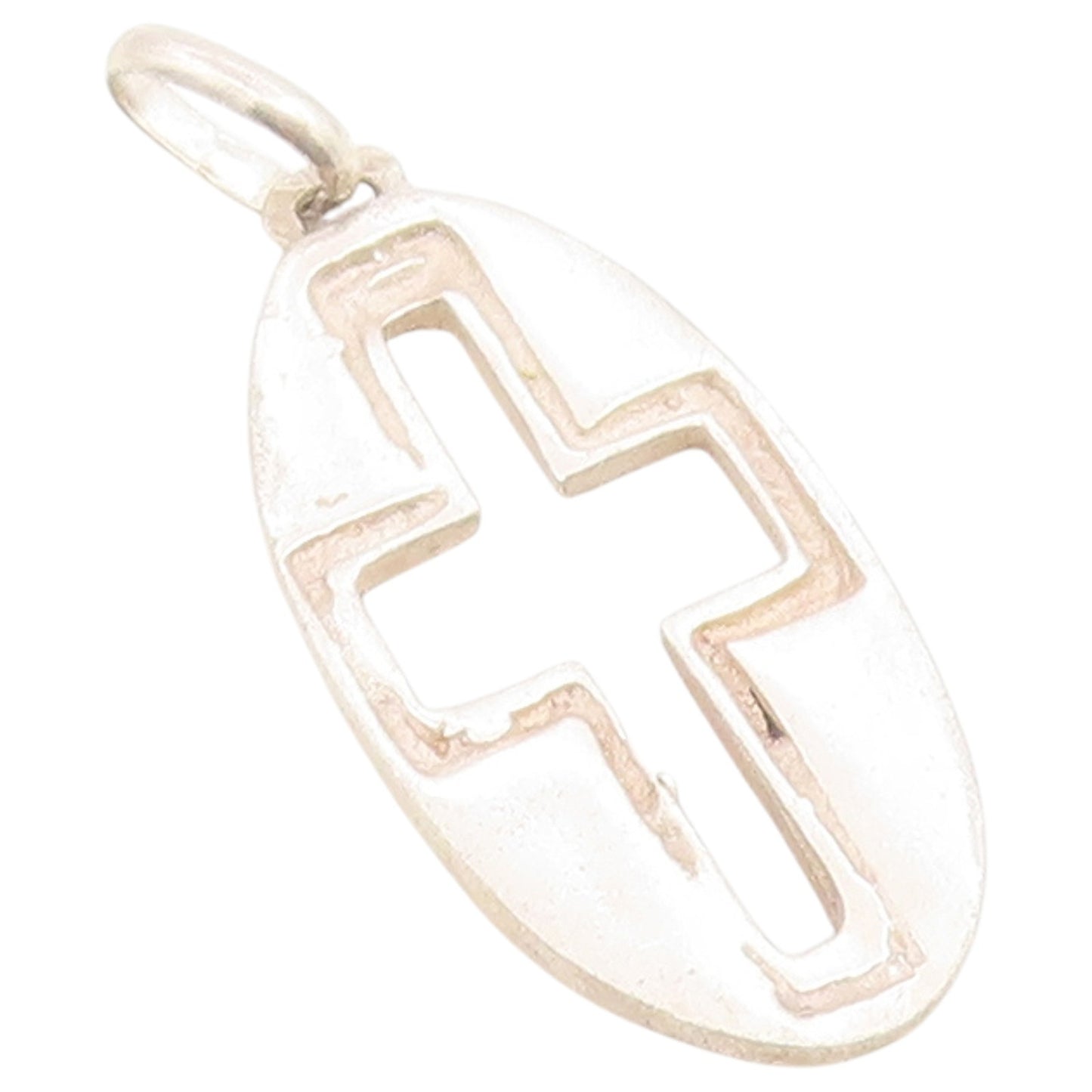 925 Sterling Silver Vintage Pendant Minimalist Cutout Religious Cross  PT26584