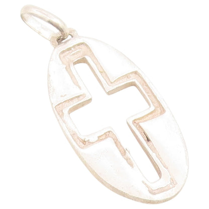 925 Sterling Silver Vintage Pendant Minimalist Cutout Religious Cross  PT26584