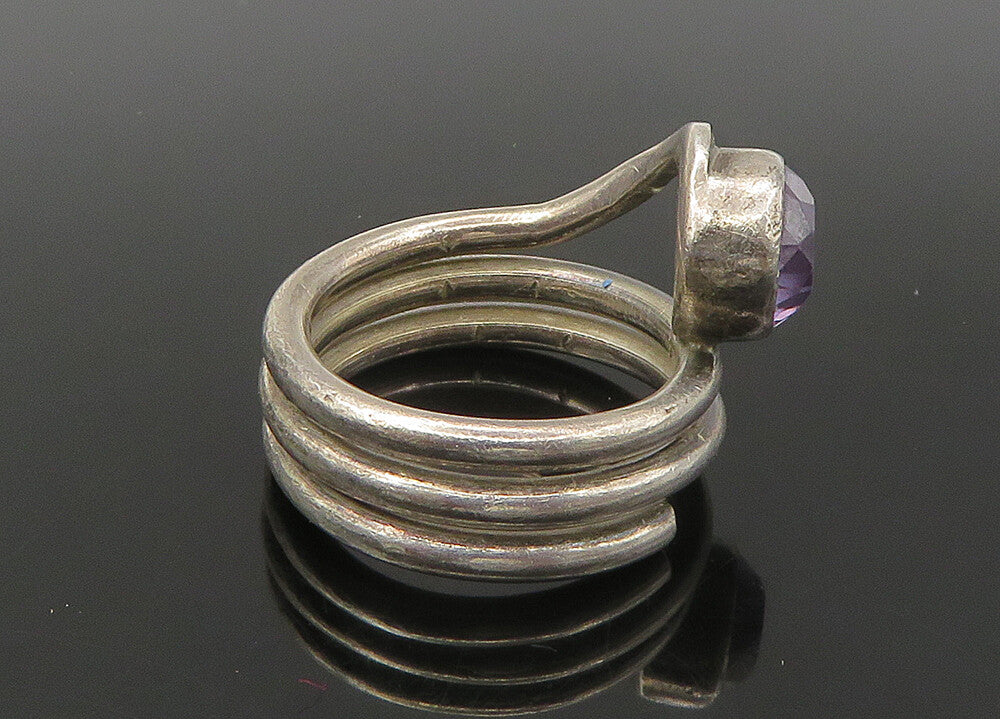 925 Sterling Silver Vintage Amethyst Wrap Around Band Ring Sz 6 RG22273