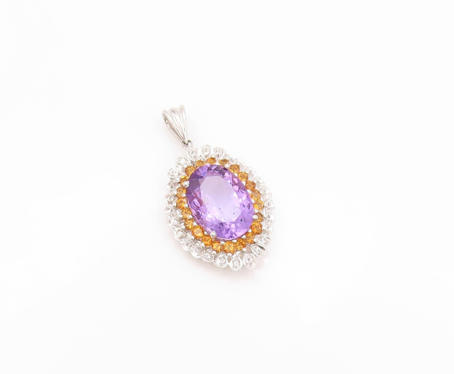 925 Sterling Silver Vintage Pendant Diamonds Oval Amethyst & Citrine  PT24060