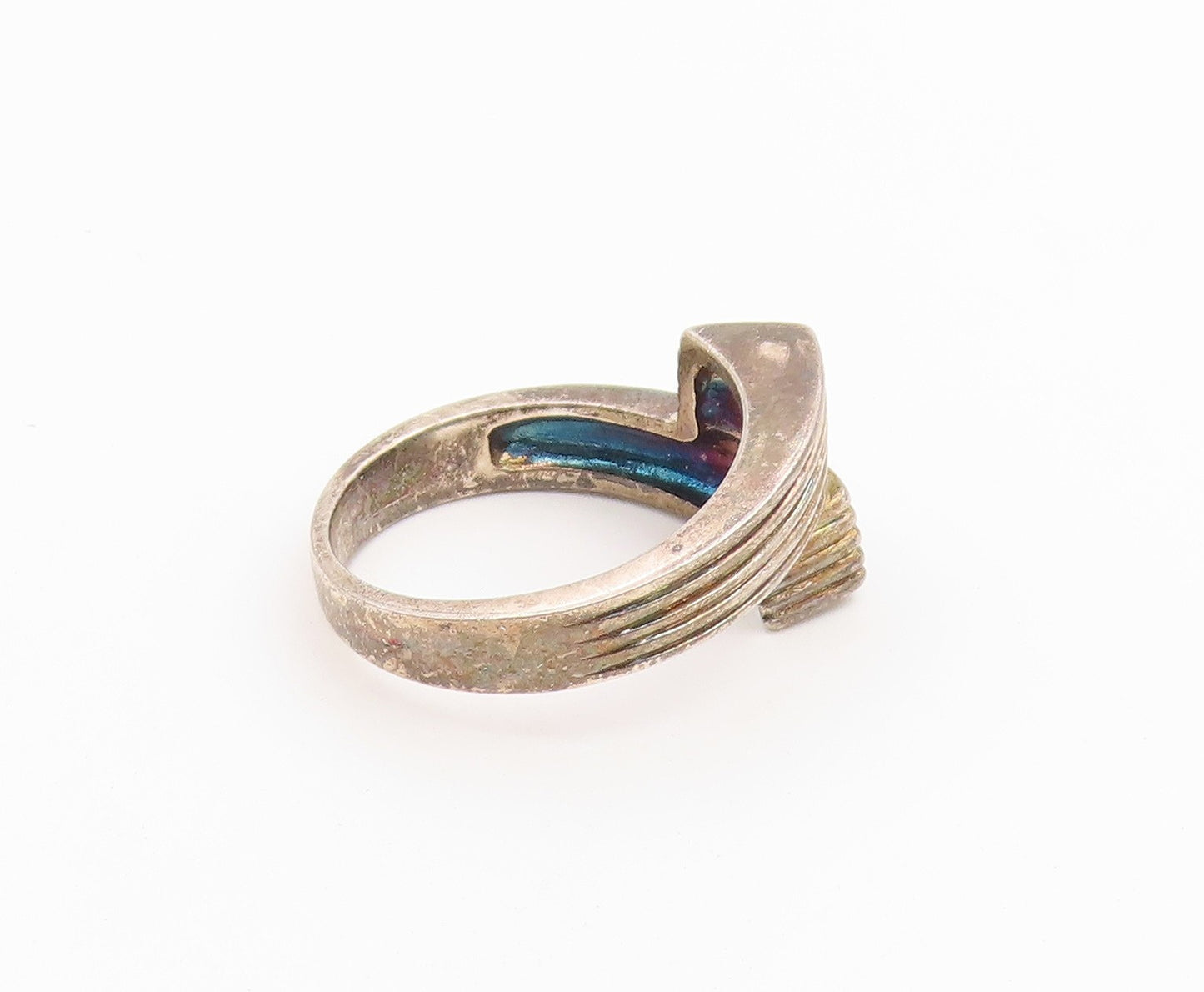 925 Sterling Silver Vintage Ring Classic Grooved Bypass Band  Sz 8.5  RG36770